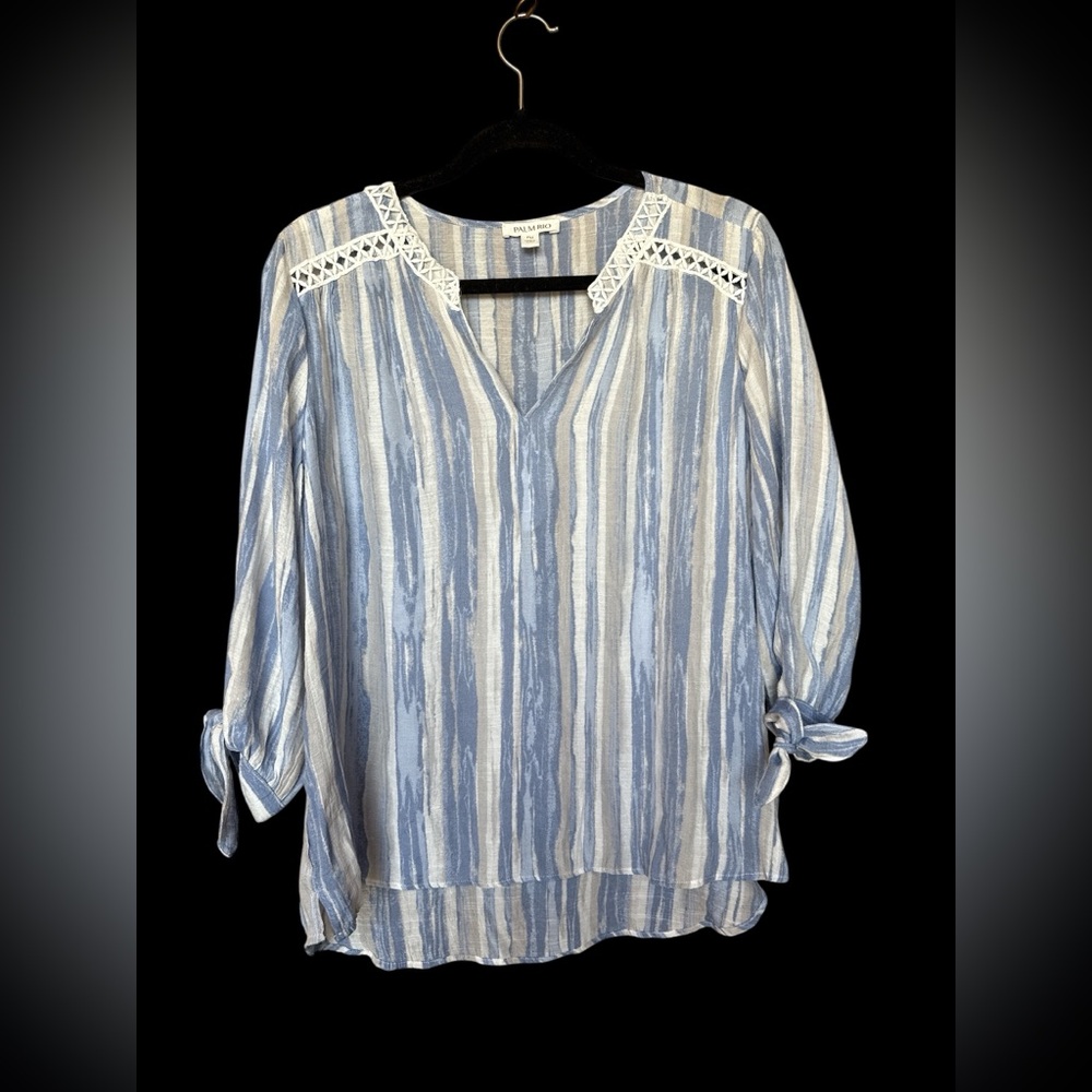 Palm Rio Striped Blouse with Lace